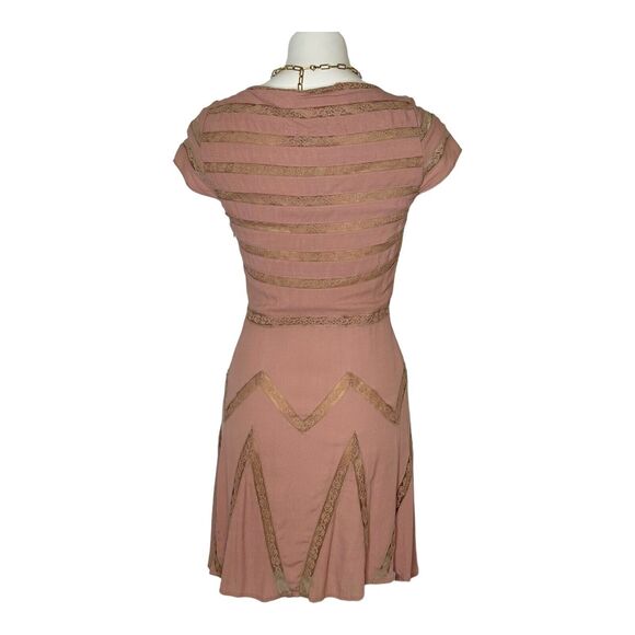 New FREE PEOPLE Dusty Toasted Mink Pink Elle Striped A-Line Mini Dress 4 Small - Picture 9 of 11
